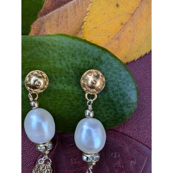 Vintage Gold Vermeil Pearl Earrings, Romantic Gift - Picture 6 of 10